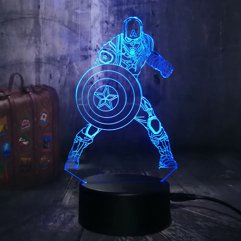 Крутая Новинка Marvel Мстители Капитан Америка ночной Светильник детская игрушка 3D
