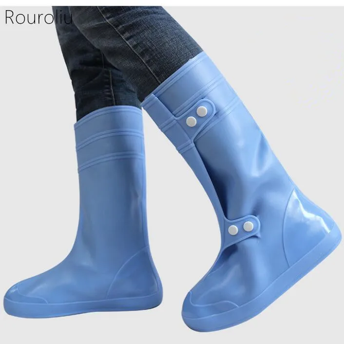 Rouroliu Men Women Waterproof Reusable Shoes Covers Non-Slip Platform Rainboots Cover Unisex Outdoor Thicken Overshoes FR53