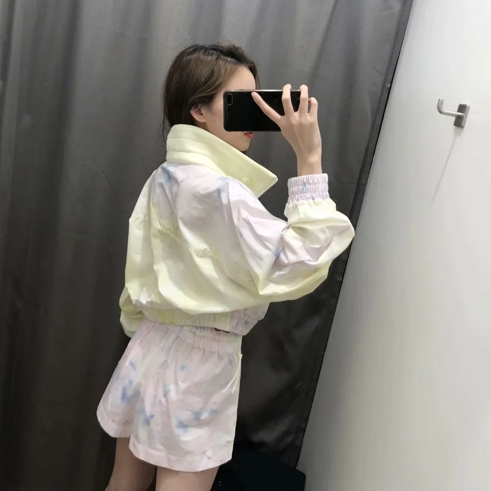 WHITNEY WANG 2019 весна лето мода уличная галстук краситель толстовки и шорты женские