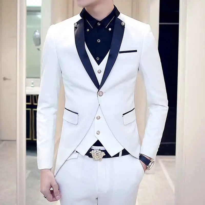 Белые костюмы для свадебного платья для мужчин slim fit Мужской Блейзер брюки жилет 3 шт Вечерние смокинги мужские костюмы набор хост деловой костюм homme - Цвет: White