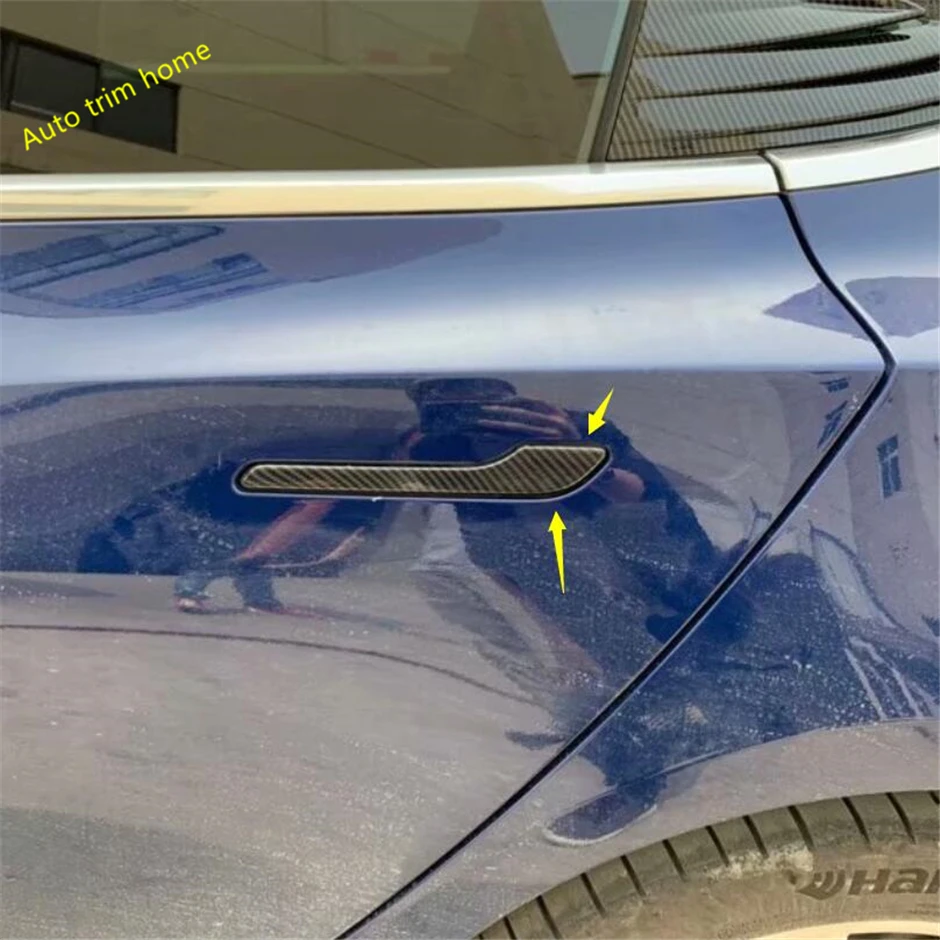 

Lapetus Outside Door Pull Handle Catch Cover Trim 4 Piece Fit For Tesla Model 3 2018 2019 2020 ABS Carbon Fiber Look