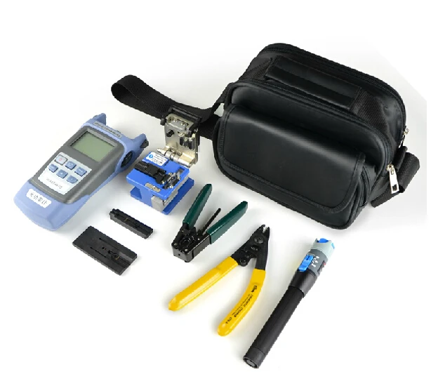 

10 In 1 Fiber Optic FTTH Tool Kit with FC-6S Fiber Optic Cleaver and Optical Power Meter 5Mw Visual Fault Locator
