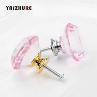 hot selling 10pcs 40mm diamond shape pink crystal glass knobs cupboard pulls drawer handle kitchen cabinet jewelry wardrobe
