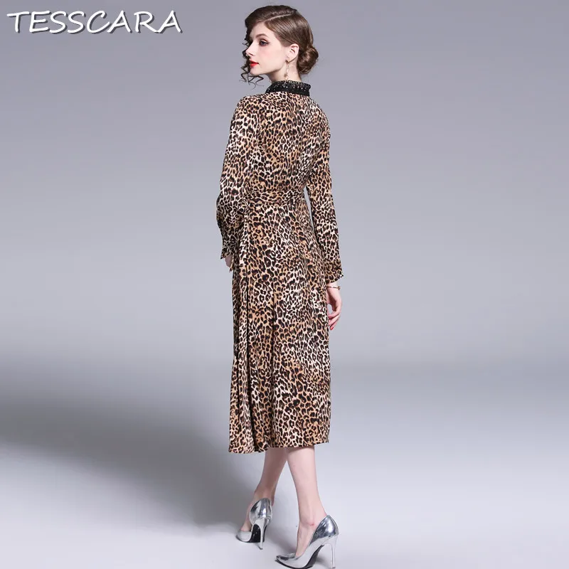 Женское платье с леопардовым принтом TESSCARA элегантное винтажное высокого
