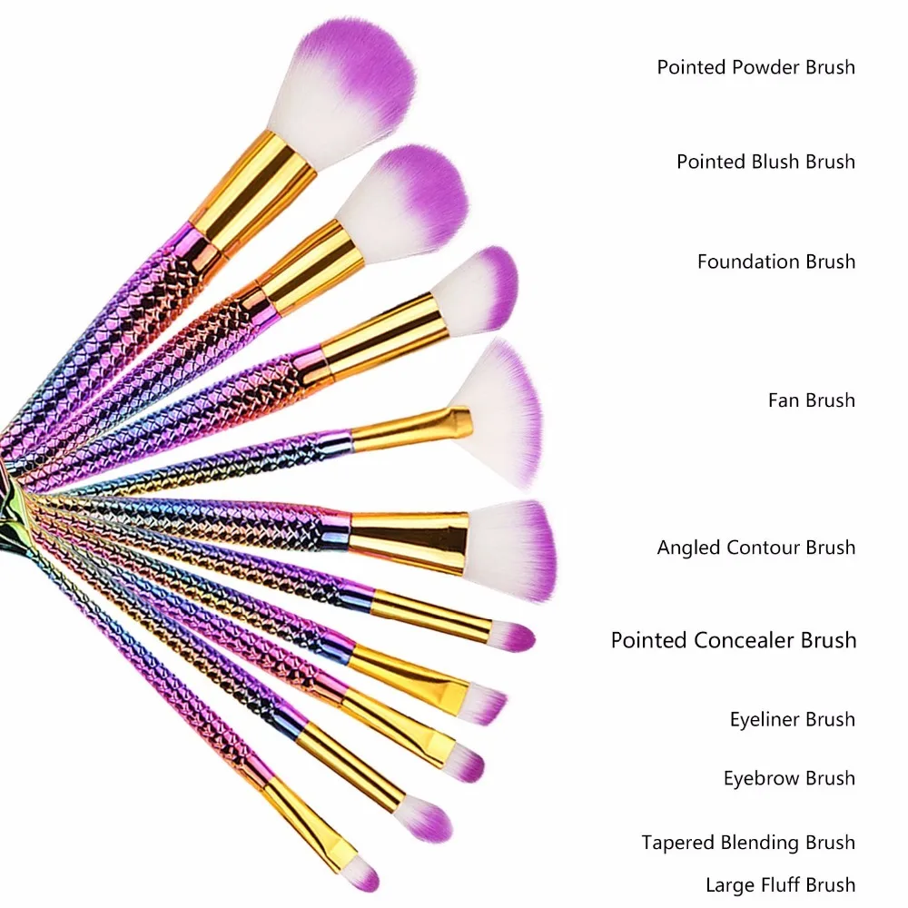 10 шт. набор кистей для макияжа Русалочка рыбий хвост пудра тени век|make brushes|make up