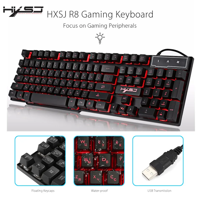 Оригинальный hxsj R8 игровая клавиатура с Подсветка Функция 104 ключей USB Проводная
