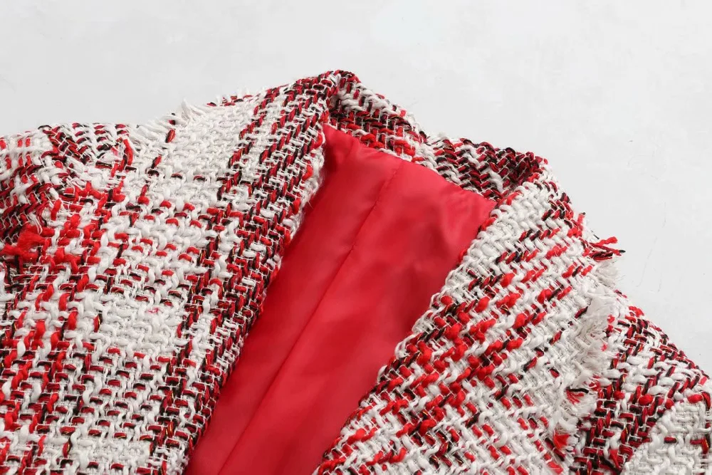 Весна и осень новая мода ювелирные изделия инкрустация Twill твидовый пиджак Европа и Америка Женский Дикий длинный рукав Блейзер AL190316