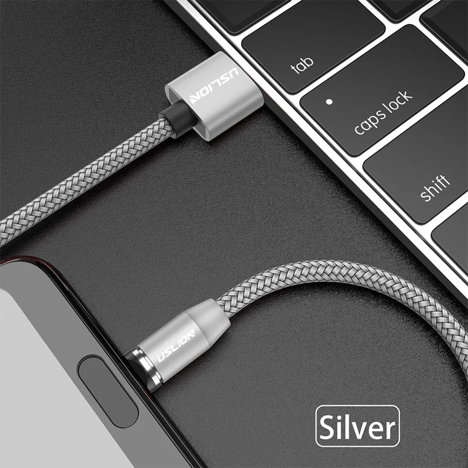 USLION светодиодный магнитный usb-кабель для samsung Xiaomi для iPhone X 8 7, магнитный штекер и кабель USB type C и кабель Micro usb для быстрой зарядки