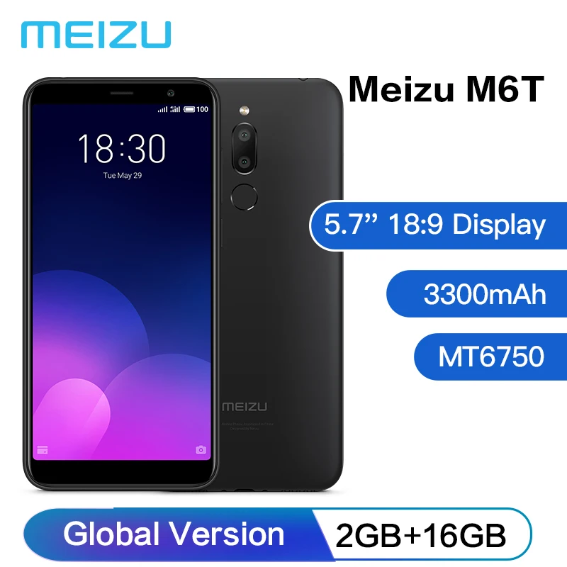 Оригинал Mейзу Meizu M6T 5 7 'ཎ:9 Дисплей 2*4 Core 2 GB 16 1440*720 Смартфон MT6750 3300 mAh 13MP Cam