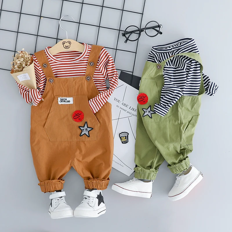 HYLKIDHUOSE Baby Girls Boys Clothing Sets Toddler Child Clothes Suits 2018 Autumn Stripe T Shirt Bib Pants Infant Kids Costume | Детская