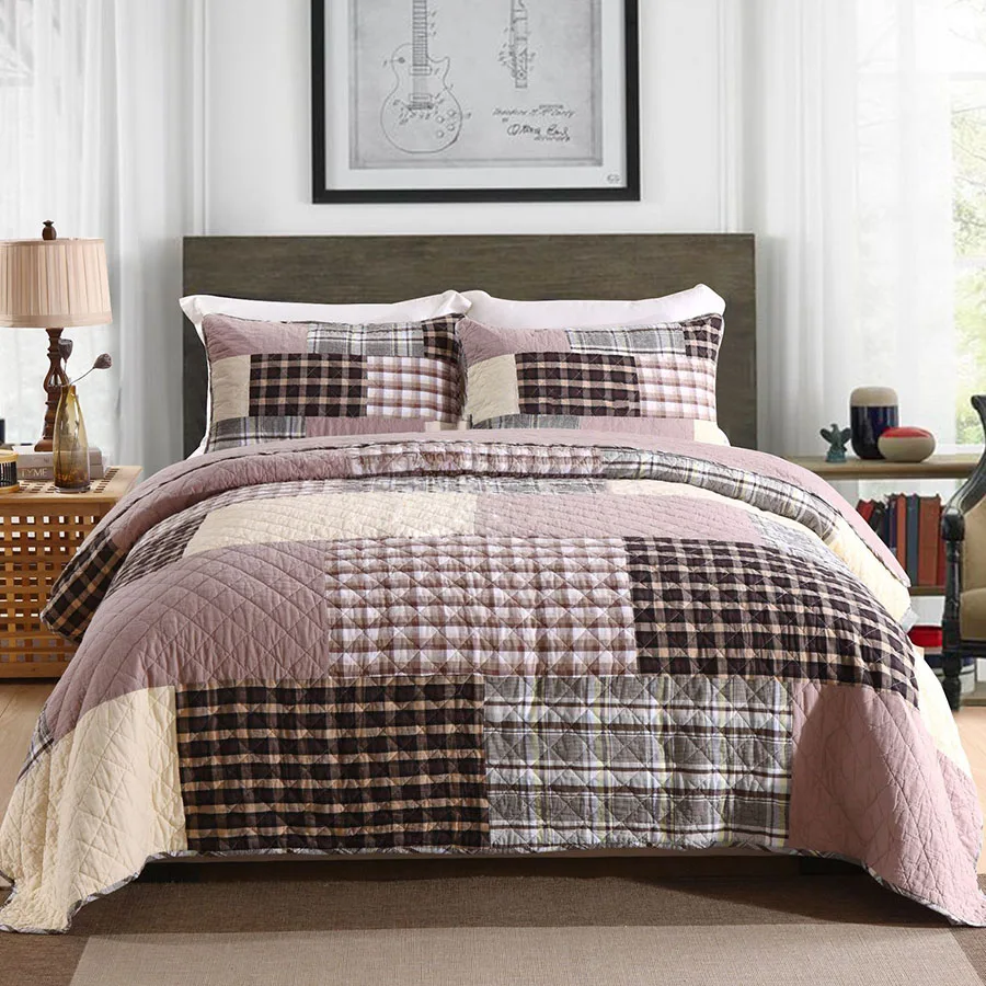 

Cotton Plaid Bedspread on the Bed Quilt Set 3PCS/4pcs Patchwork Duvet Covers Pillowcase King Queen Size Quilted Bedding Coverlet
