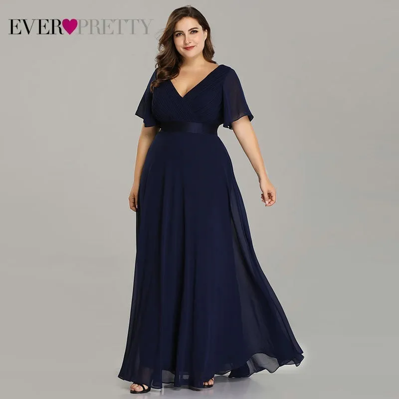 Navy Blue Розовые платья для выпускного вечера размера плюс, длинное красивое Шифоновое Платье трапециевидного силуэта с v-образным вырезом, De Soiree, темно-синие вечерние платья для женщин - Цвет: Navy Blue
