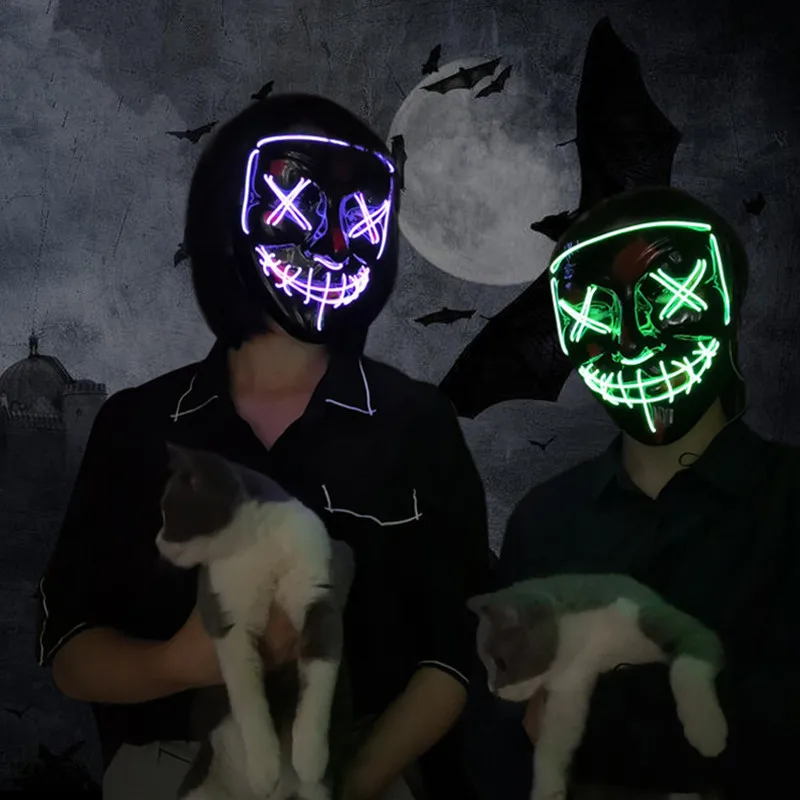 Светодиодная маска на Хэллоуин, вечерние маскарадные маски, неоновая маска, светильник светится в темноте, тушь для ресниц, страшная маска, светящаяся маска, Очищающая маска