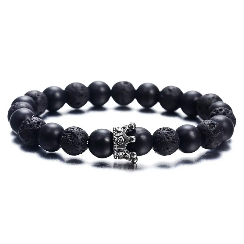 

Couple Bracelets Black White Stone Beads Crown Bracelets Distance Lover Jewelry