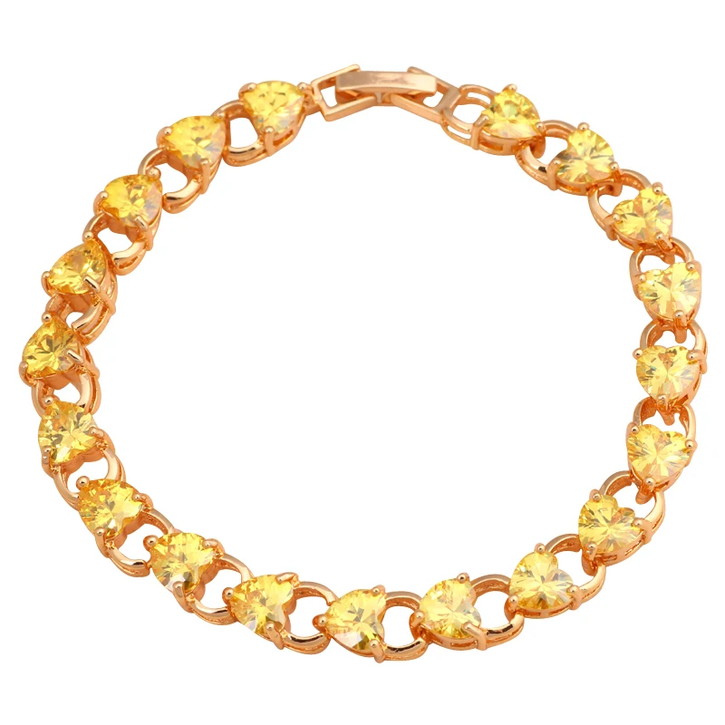 ROLILASON изысканный дизайн в форме сердца Желтый Кристалл Циркон Золотой Браслеты