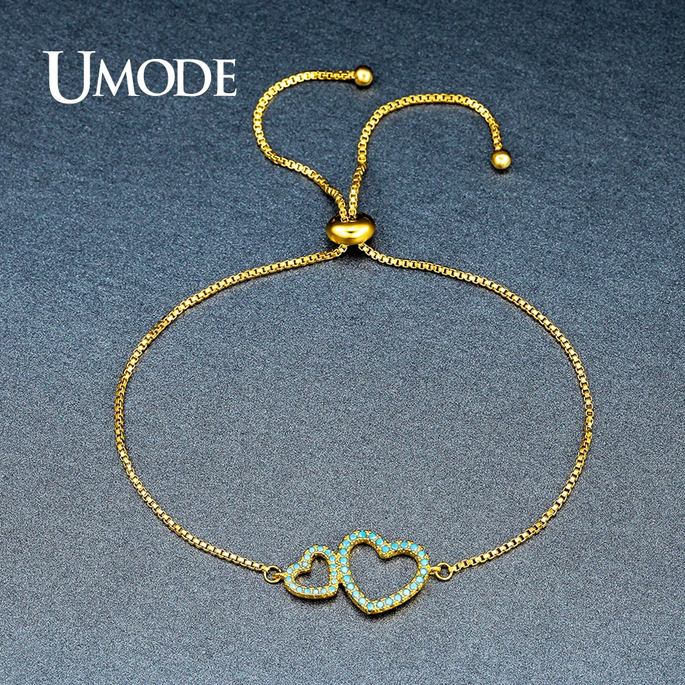 Женские браслеты с кристаллами UMODE синие австрийские стразы двойным сердцем