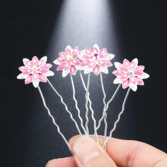 tanhua pink 10 шт./лот,, модные свадебные шпильки заколка для волос для женщин, свадебная заколка для волос с кристаллами, жемчугом и цветком, украшение для волос для девушек - Окраска металла: tanhua pink