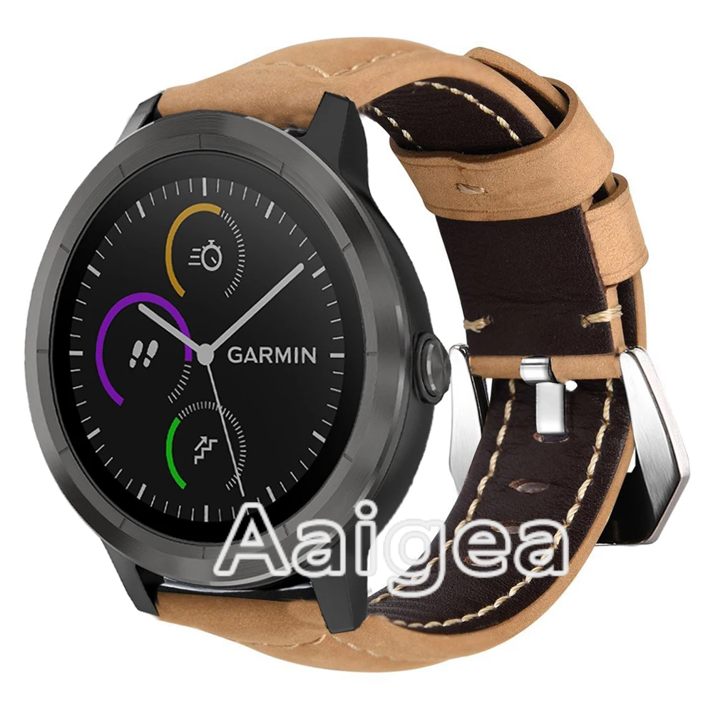 Crazy Horse ремешок из натуральной кожи сменный ремешок для часов Garmin Vivoactive 3 с классической серебряной твердой пряжкой Ремешки для наручных часов мужские