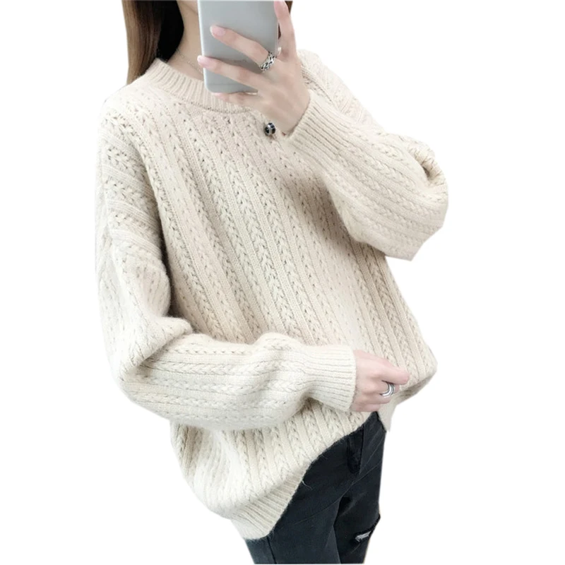 Women Knitted Sweaters Fashion Solid Color Loose Long Sleeve Jumper Autumn Winter Casual Pullovers Tops FP1386 | Женская одежда