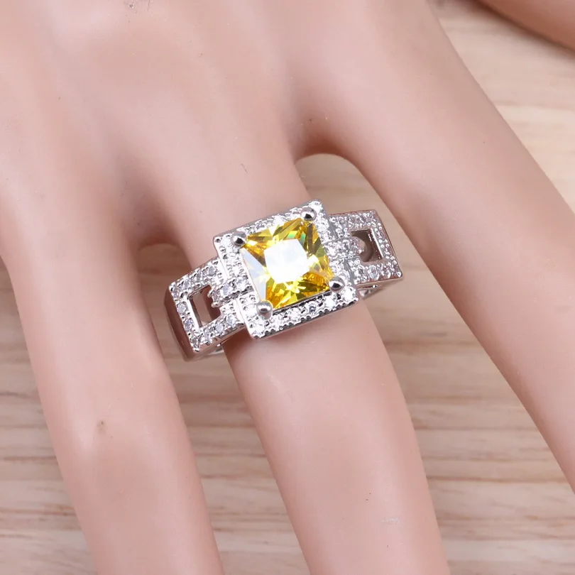 Желтый Циркон Серебро 925 Свадебные Ювелирные наборы для женщин квадратное