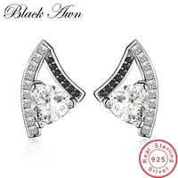 black awn genuine 925 sterling silver earrings fine jewelry sector black spinel engagement stud earrings for women t183