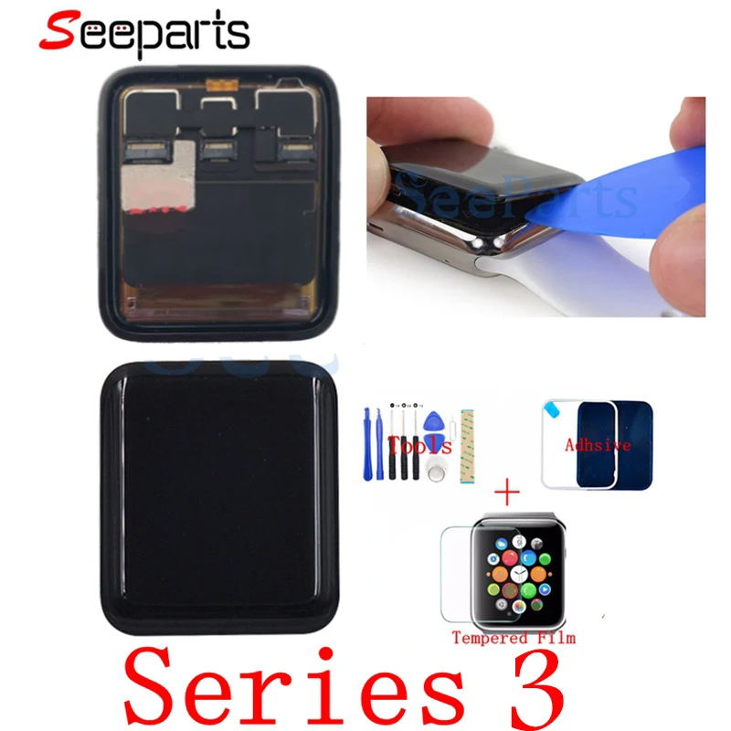 Для Apple Watch Series 3 ЖК-дисплей сенсорный экран дигитайзер 38 мм/42 мм Pantalla Замена для Apple Watch lcd+ закаленное стекло