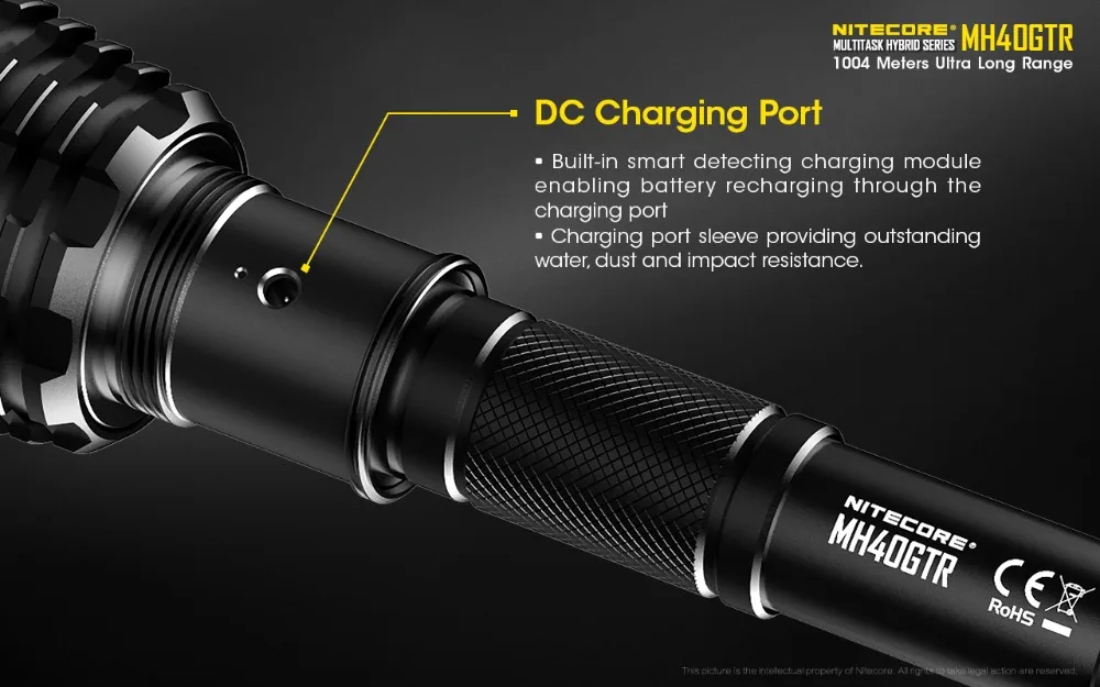 NITECORE MH40GTR 1200 Lumen Ultra Long Range 1004M Hunting Search Torch Tactical Rechargeable Flashlight+ battery,GM02M,RSW1