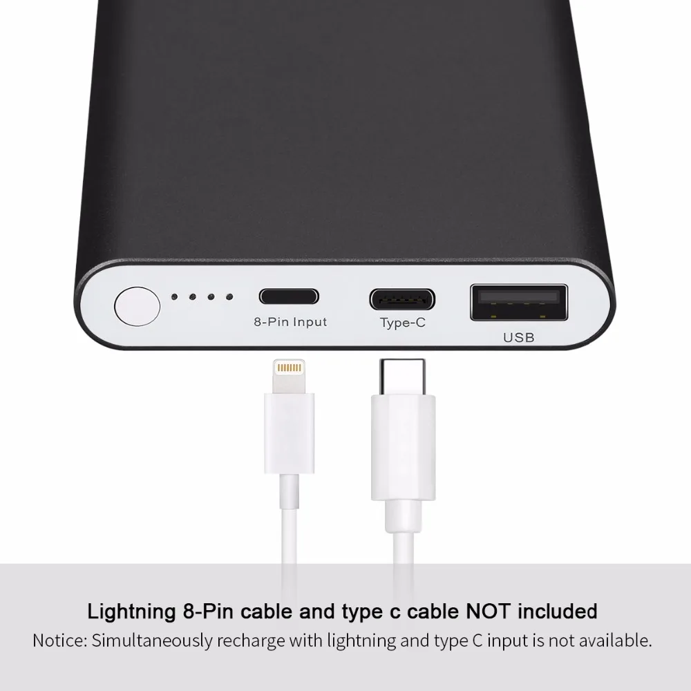 Floureon power Bank 12000 мАч 2GN-C 3A выход Dual usb type C освещение внешнее зарядное устройство для iPhone X iPad смартфонов