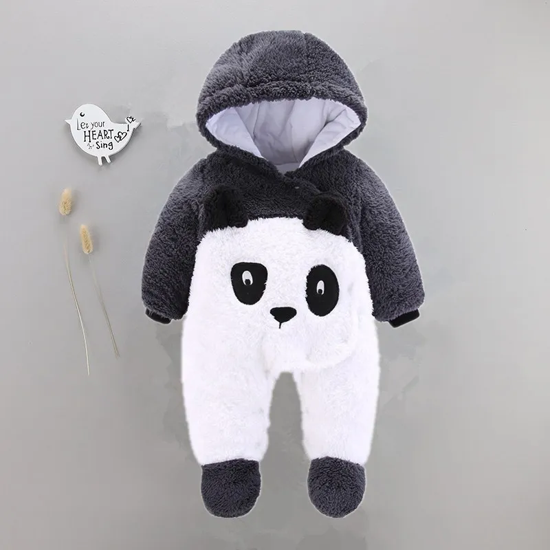 panda Осень-зима детская с наполнителем комбинезон из флиса кораллового цвета для маленьких мальчиков и девочек с капюшоном комбинезон с пинетками; на пуговицах для маленьких детей с изображением героев мультфильмов, хлопковое пальто - Цвет: panda