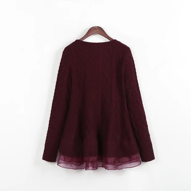 Women Knitted Lace Sweater Dresses 2017 Latest Long-Sleeve O-Neck Red Knitwear Fashion Crochet Pullovers Clothing Tops | Женская одежда