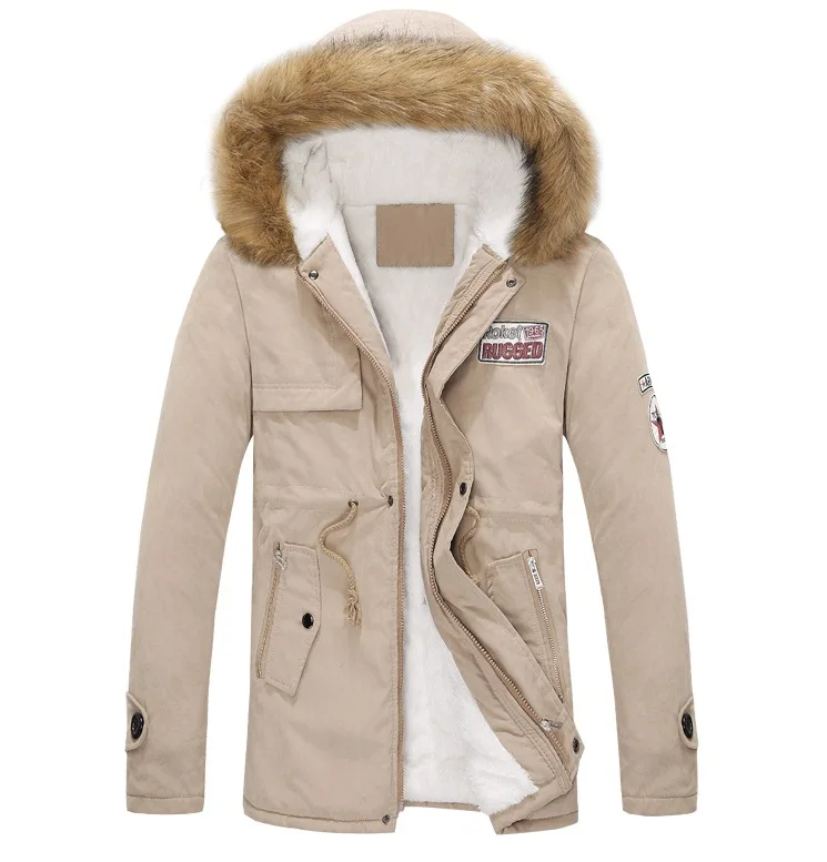 Мужские куртки, новинка, chaqueta hombre, парки hombre invierno, Повседневная теплая верхняя одежда в стиле милитари, Мужская теплая зимняя куртка - Цвет: Бежевый
