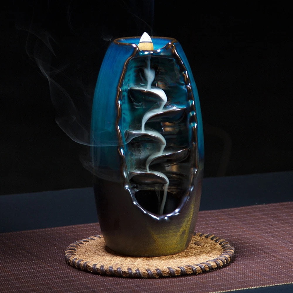 

Exquisite Glazed Ceramic Backflow Incense Holder Incense Burner Aromatherapy Furnace for Home Desk Decor