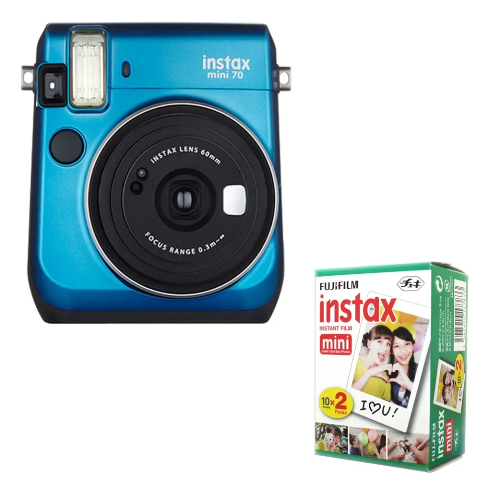 Fujifilm Instax Mini 70 моментальная пленка синяя с стильным плечевым ремнем + Fuji белый край