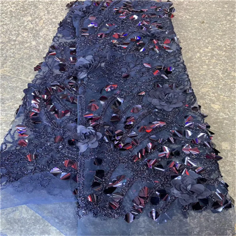 

2019 New Design French Sequins Net Lace 3D Sequins Fabrics For Party High Quality African Tulle Lace Fabric With Sequins