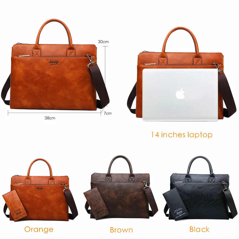 jeep buluo high quality men briefcases bag for 14 inch laptop business travel bags handbags leather office shoulder bags for man free global shipping
