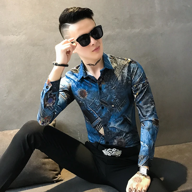 Корейские облегающие мужские рубашки Новые Брендовые повседневные с длинными