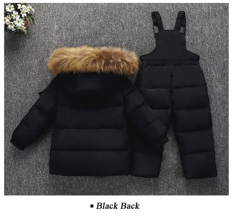 Комплекты одежды для детей зимние парки для девочек куртка на утином пуху с натуральным мехом+ штаны комбинезон для маленьких мальчиков, лыжные костюмы зимний комбинезон, TZ368