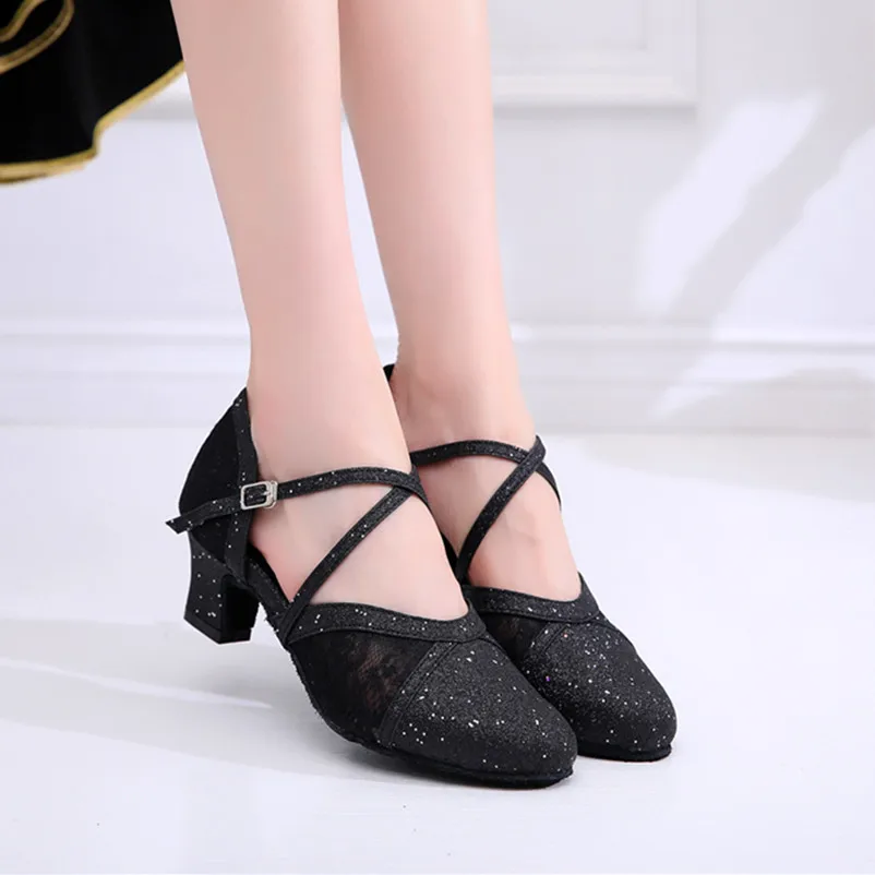 Купон женские Бальные Танцевальные Туфли черные Lt золотые блестящие