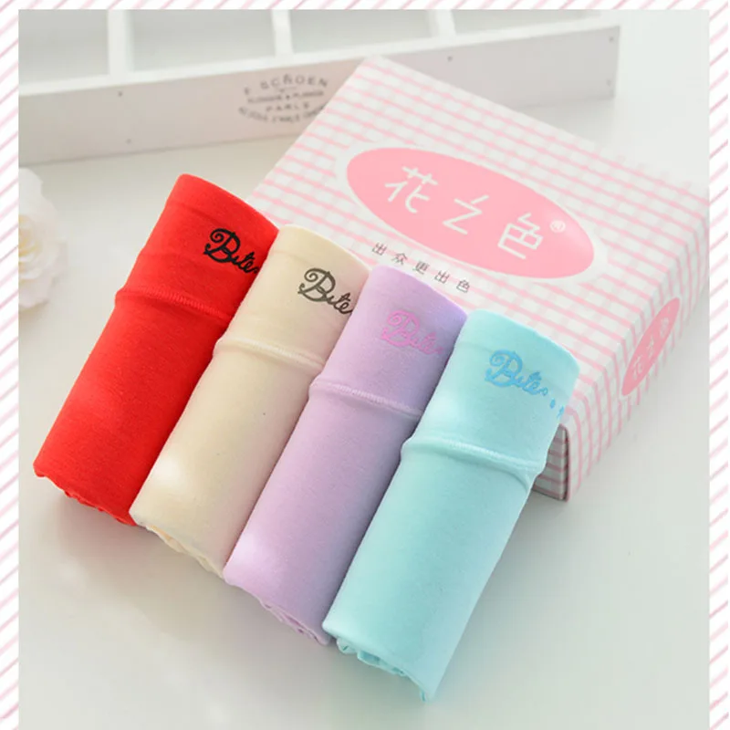 4pcs / 1set Solid Colors Cotton Underwear Women Panties Box Briefs New Sale Fashion Pretty for Waist |