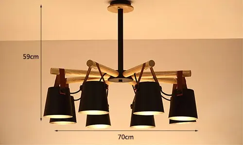 Black 8 lights Люстра в скандинавском стиле из железа и цельного дерева E27 Светодиодная Люстра для кухни, гостиной, спальни, ресторана - Цвет корпуса: Black 8 lights