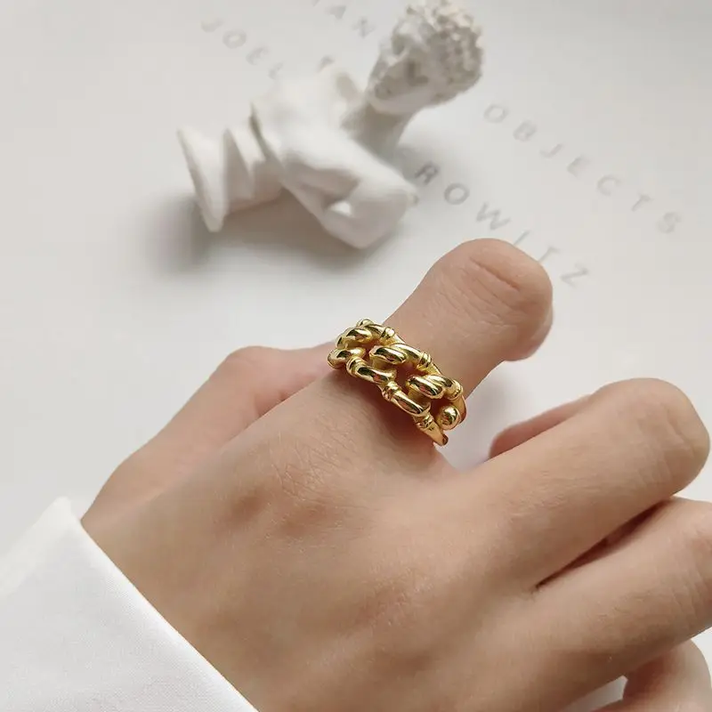 Серебряные широкие кольца-цепочки Silvology 925 пробы Золотая промышленная стильная