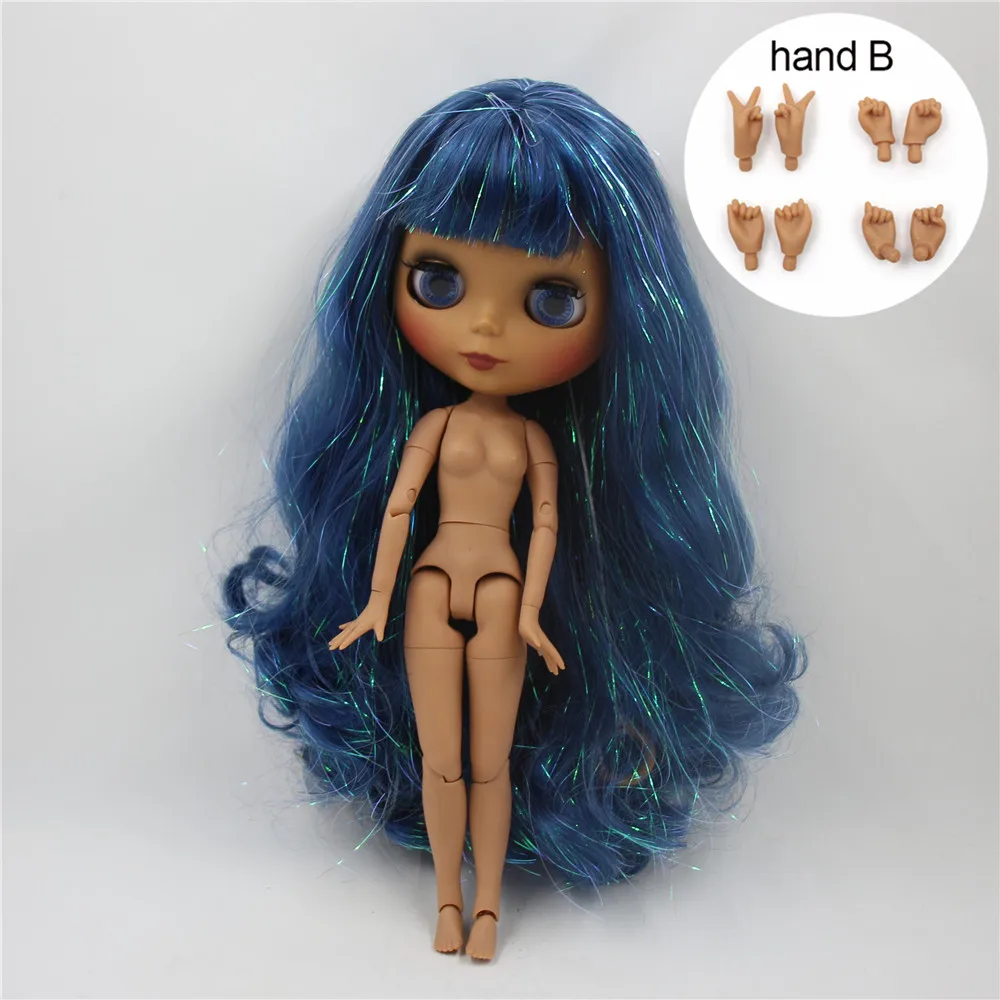 bodyB Ледяной обнаженный завод Blyth кукла черный матовый лицо соединение тела 1/6 bjd Shinging голубые волосы. Нет. M-47-280BL6221 - Цвет: bodyB