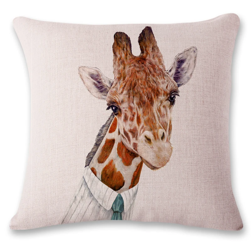 Льняная Подушка-чехол с мультяшным жирафом оленем офисное кресло подушка для