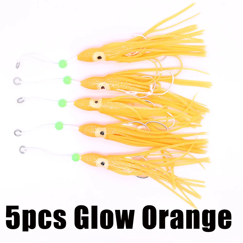 5PCS Glow Orange Casfun 5 шт. светящиеся резиновые кальмары джиг крюк юбка светящиеся осьминог приманки с BKK крючки для металла джиг - Цвет: 5PCS Glow Orange