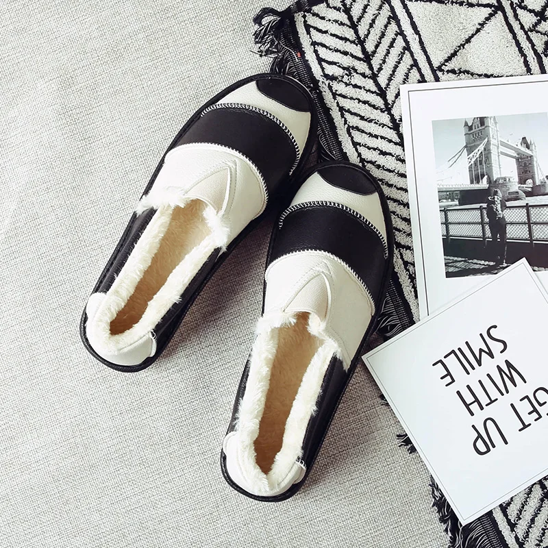 2017 осень зима Женские балетки на плоской подошве с милым бантом Обувь теплом меху