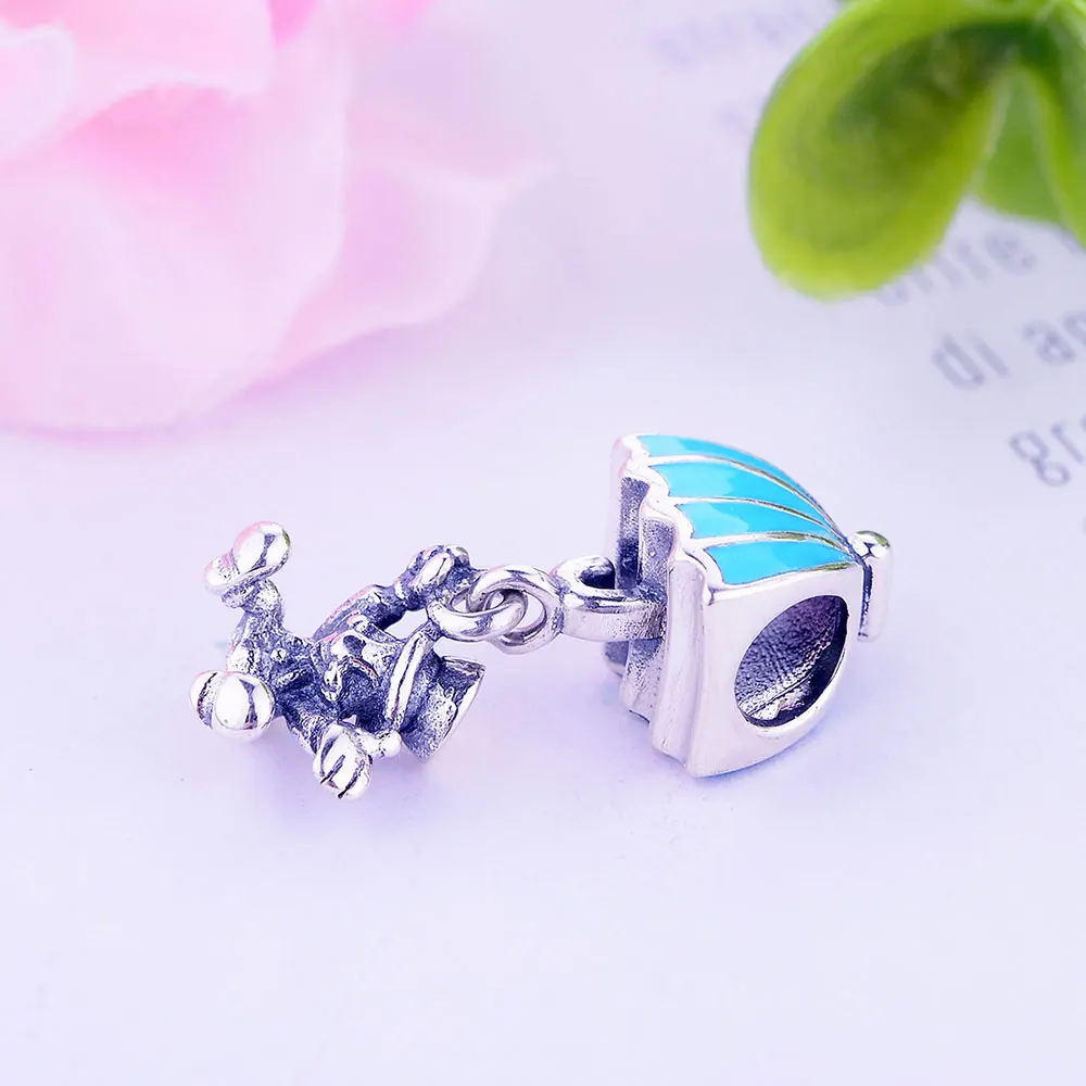 Браслет Pandora Charms из стерлингового серебра 925 пробы, серебряные бусины-шармы, синий, Jiminy, крикет, висящий из кулон зонтик, бусины
