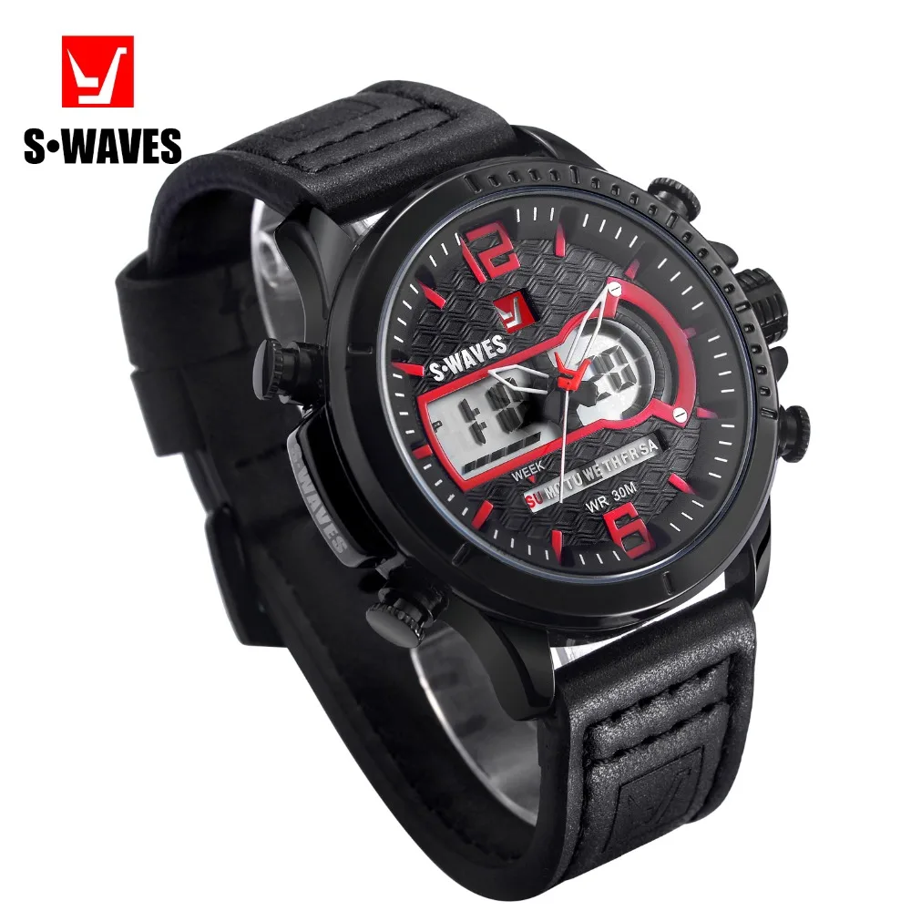 Брендовые SWAVES часы с двойным дисплеем кварцевые мужские спортивные