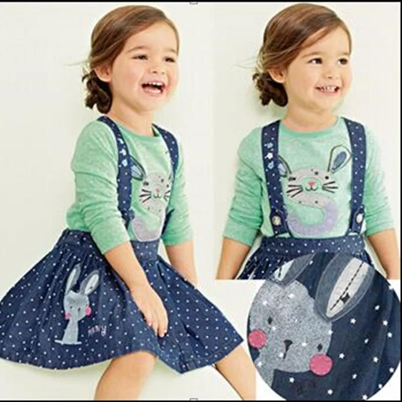2016 New baby Осень Дети девочки платье одежда устанавливает детская кролик