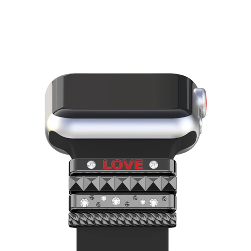 Декоративное кольцо, украшение для apple watch, ремешок для apple watch 4, 3, 5, ремешок 44 мм, 40 мм, 42 мм, 38 мм, iwatch, нержавеющая сталь, «любовь», подарок - Цвет ремешка: black