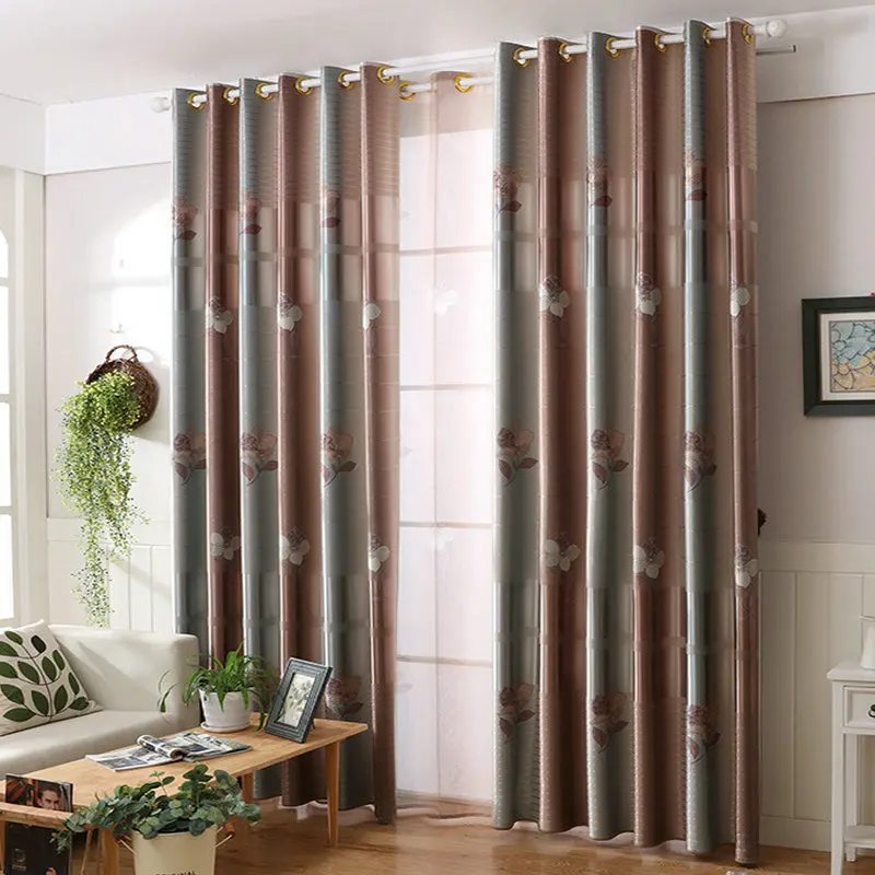 

Floral Printed Blackout Curtains High Quality Sliver Silk Pattern Window Curtains for Home Decoration LivingRoom Custom Drapes